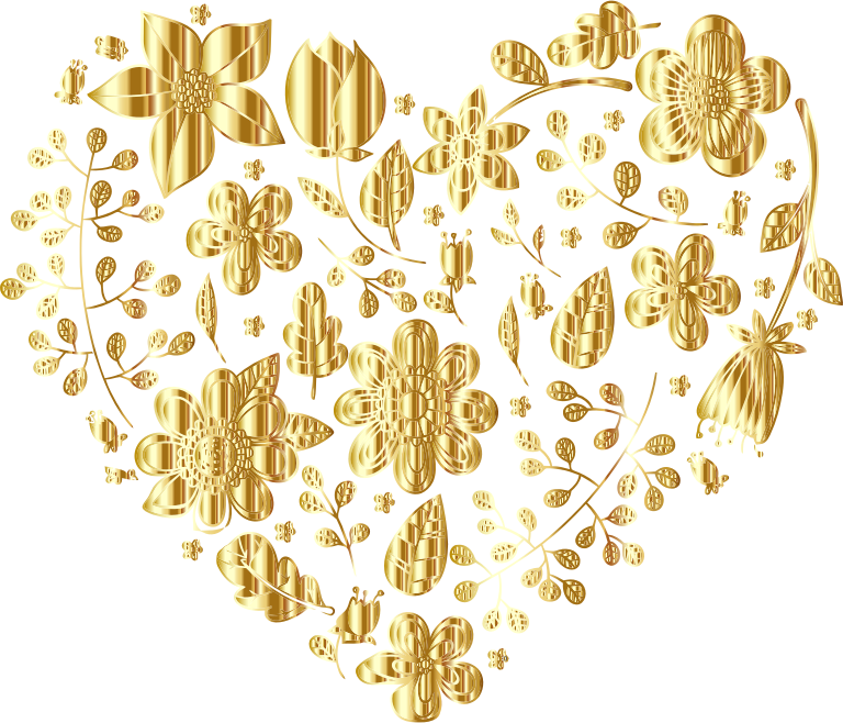 Gold Floral Heart No Background