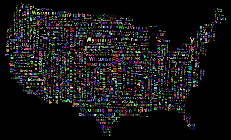 Prismatic America States And Capitals Word Cloud