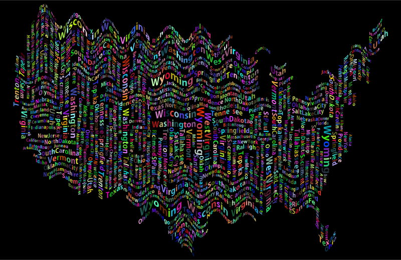 Prismatic Ripples America States And Capitals Word Cloud