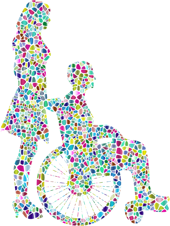 Polyprismatic Tiled Woman Pushing Man In Wheelchair Silhouette