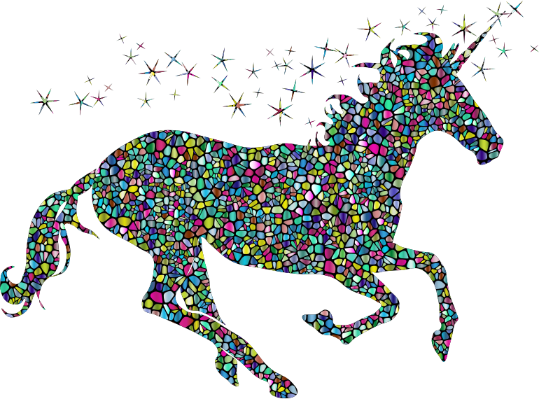 Polyprismatic Tiled Magical Unicorn Silhouette With Background