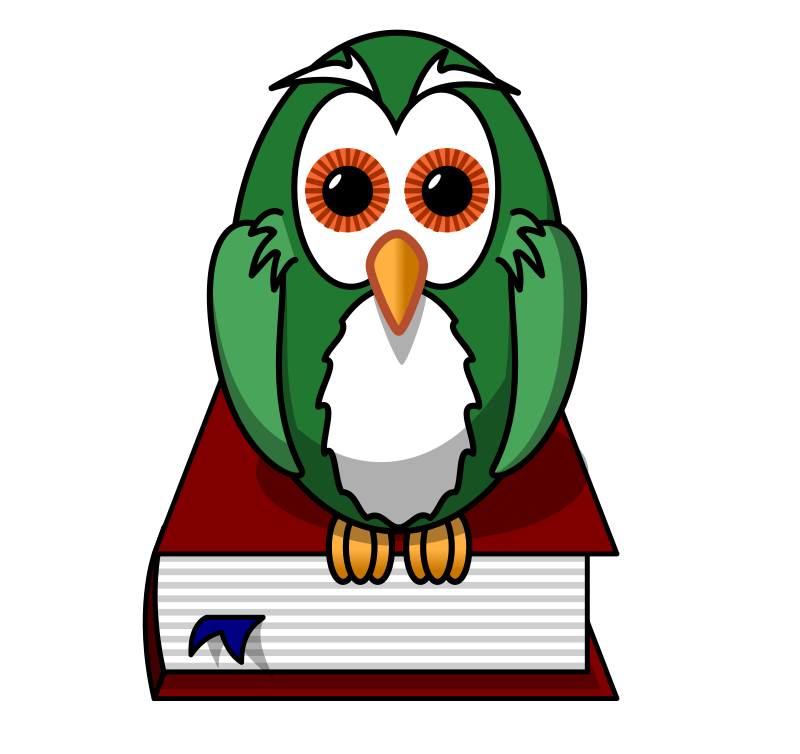 Green owl sitting on a book