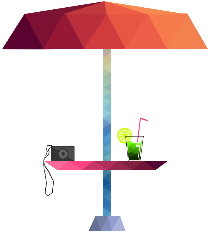 Lowpoly Beach umbrella, Camera and drink