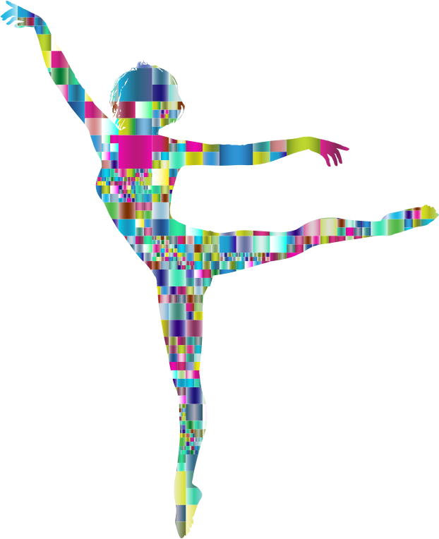 Prismatic Mosaic Lithe Dancing Woman Silhouette