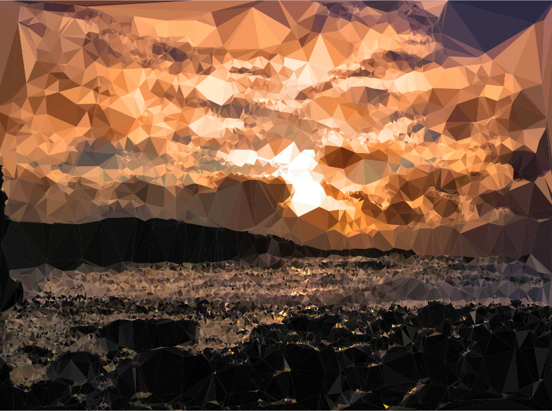 Low Poly Black Rocks Beach Sunset