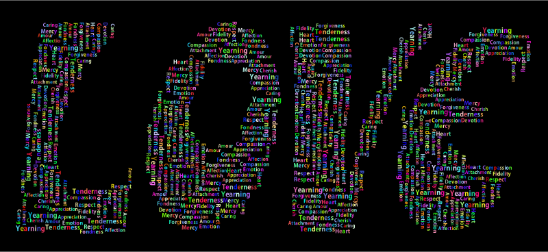 Prismatic Retro Love Typography Word Cloud