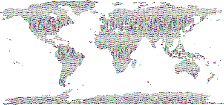 Prismatic World Map Triangularized Mosaic