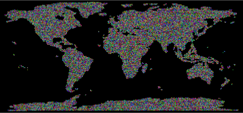 Prismatic World Map Triangularized Mosaic With Background