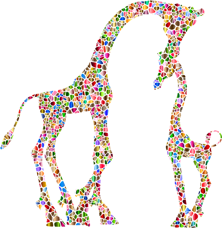 Polychromatic Tiled Mother And Child Giraffe Silhouette Variation 2 No Background