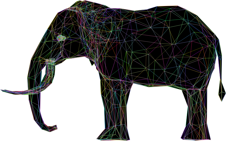 Prismatic Low Poly 3D Elephant Wireframe