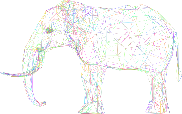 Prismatic Low Poly 3D Elephant Wireframe No Background