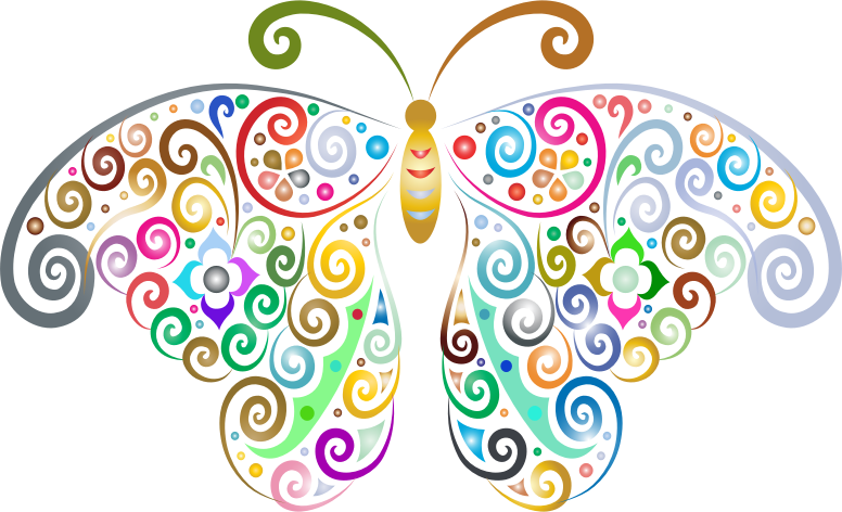Prismatic Floral Flourish Butterfly Silhouette No Background
