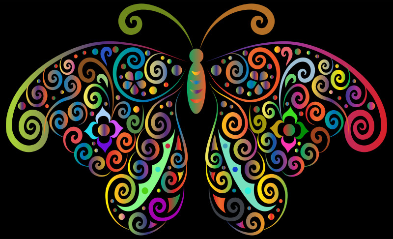 Prismatic Floral Flourish Butterfly Silhouette 2