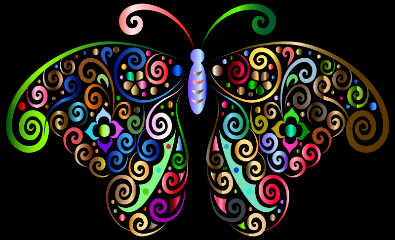 Prismatic Floral Flourish Butterfly Silhouette 3