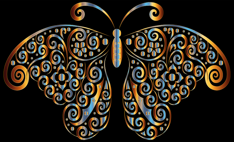 Prismatic Floral Flourish Butterfly Silhouette 5