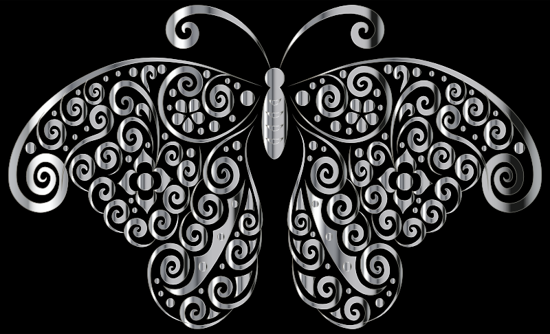 Chrome Floral Flourish Butterfly Silhouette