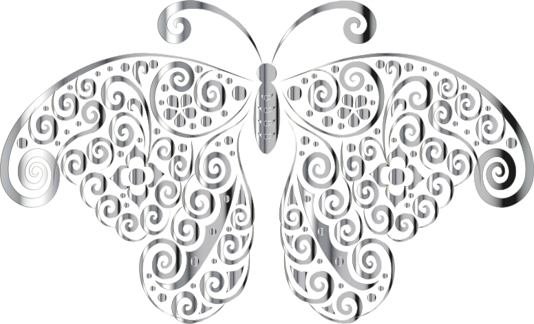 Chrome Floral Flourish Butterfly Silhouette No Background