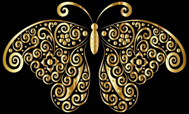 Gold Floral Flourish Butterfly Silhouette