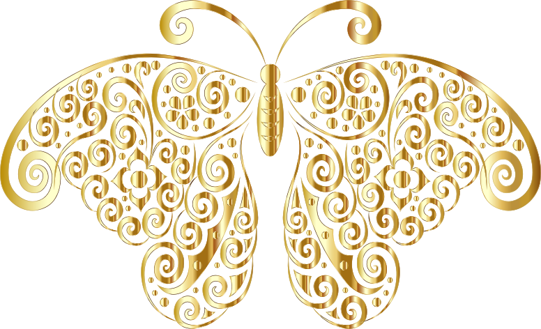 Gold Floral Flourish Butterfly Silhouette No Background