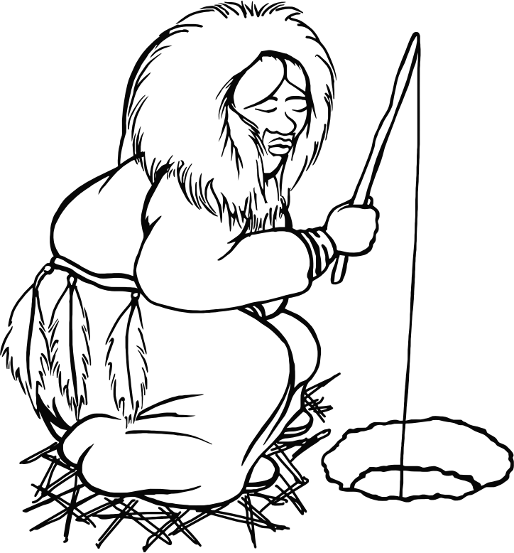 Eskimo Man Fishing Line Art - Openclipart