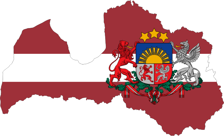 Latvia Map Flag With Stroke And Coat Of Arms
