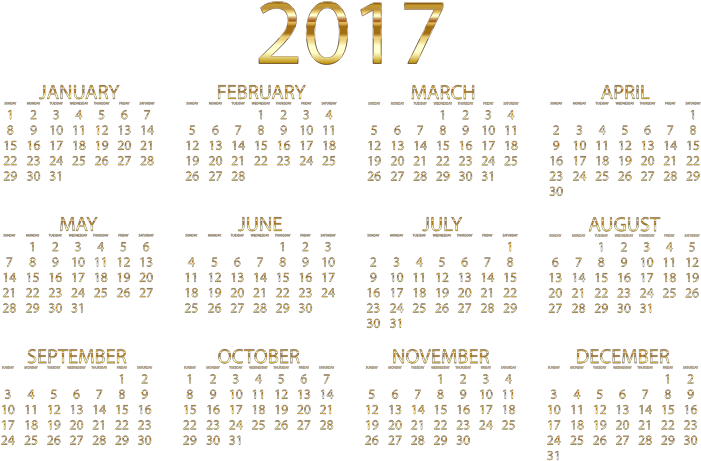 2017 Calendar Gold No Background