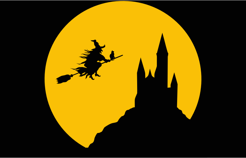 Witch Flying In Full Moon Silhouette