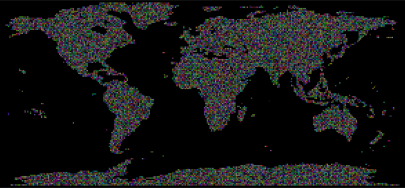 Prismatic World Map Dots With Background