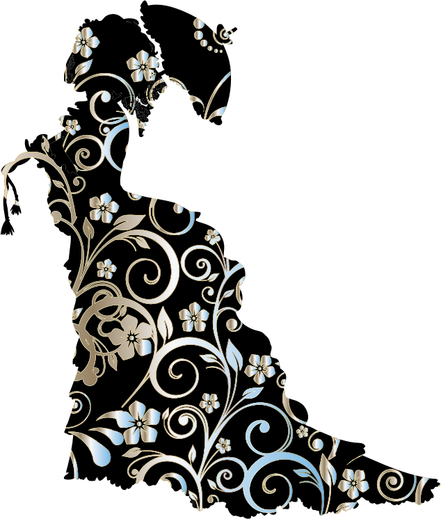 Chromatic Floral Vintage Victorian Lady Silhouette