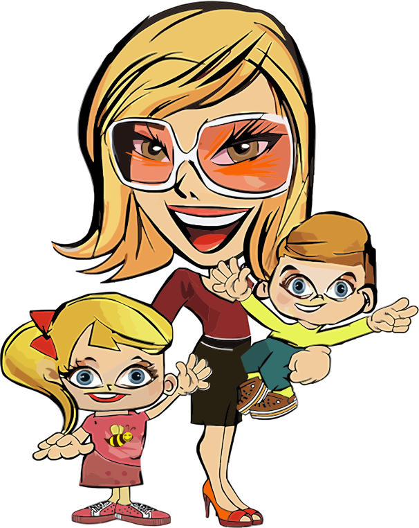 Mom And Two Kids Caricature