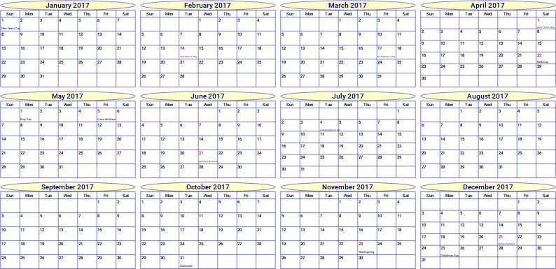 2017 Year/Month Calendar