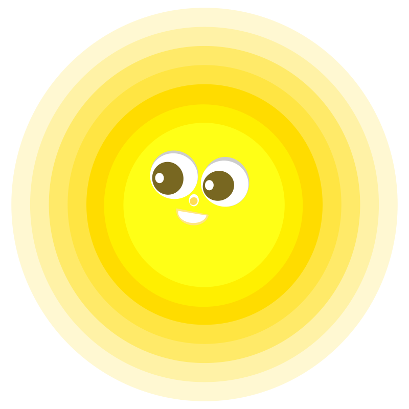 Smiling Sun character, radiating.