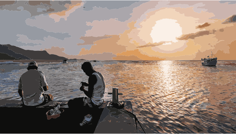 Fishermen with his son on Pier Juan Griego