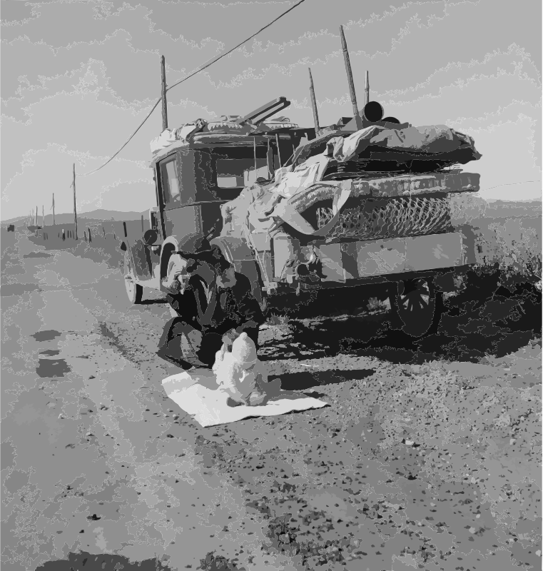 "Broke, baby sick, and car trouble!" - Dorothea Langes photo of a Missouri family of five in the vicinity of Tracy, California