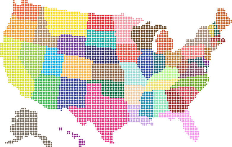 Multicolored United States Map Dots