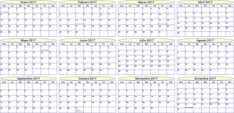 Yearly Calendar - Spanish
