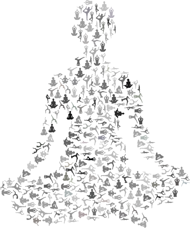 Prismatic Female Yoga Pose Silhouette Fractal Grayscale