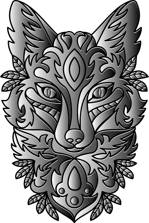 Duochromatic Ornamental Fox Line Art