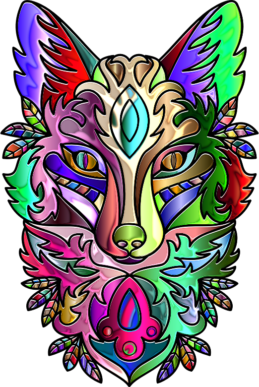 Chromatic Ornamental Fox Line Art Enhanced