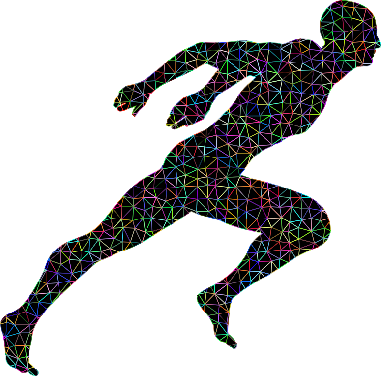 Low Poly Prismatic Wireframe Sprinting Man With Background