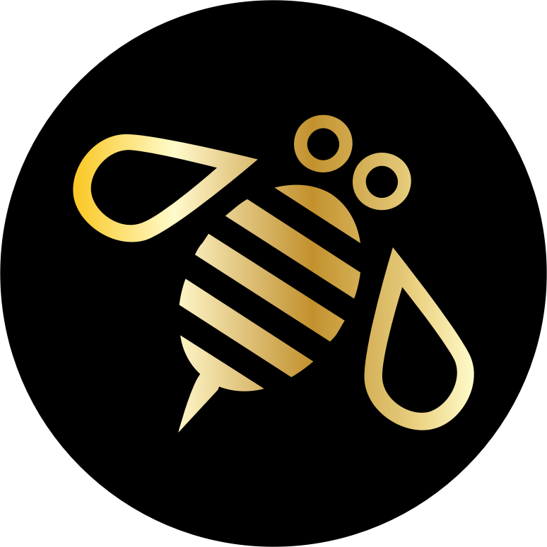 Minimal Bee or Bumblebee in Gold on a Black Circle