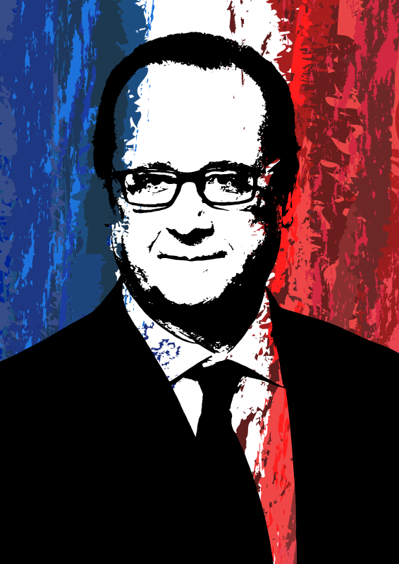 Portrait of François Hollande on a French Flag Background