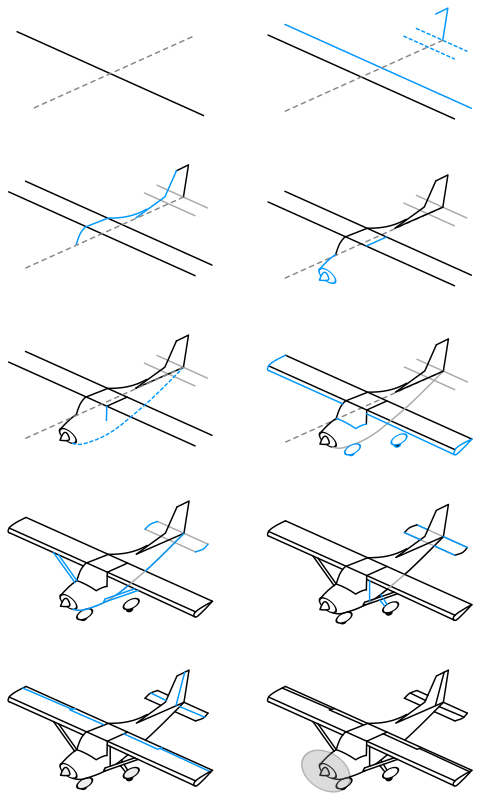 Draw a single engine airplane