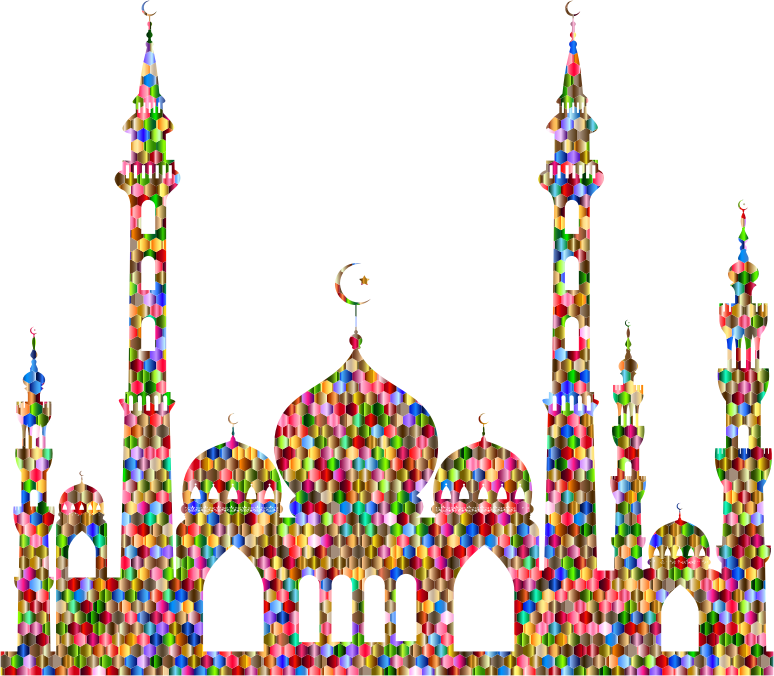 Chromatic Hex Grid Mosque Silhouette 2