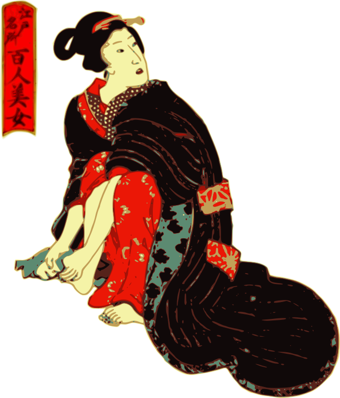 Woman in a Kimono cleans her feet