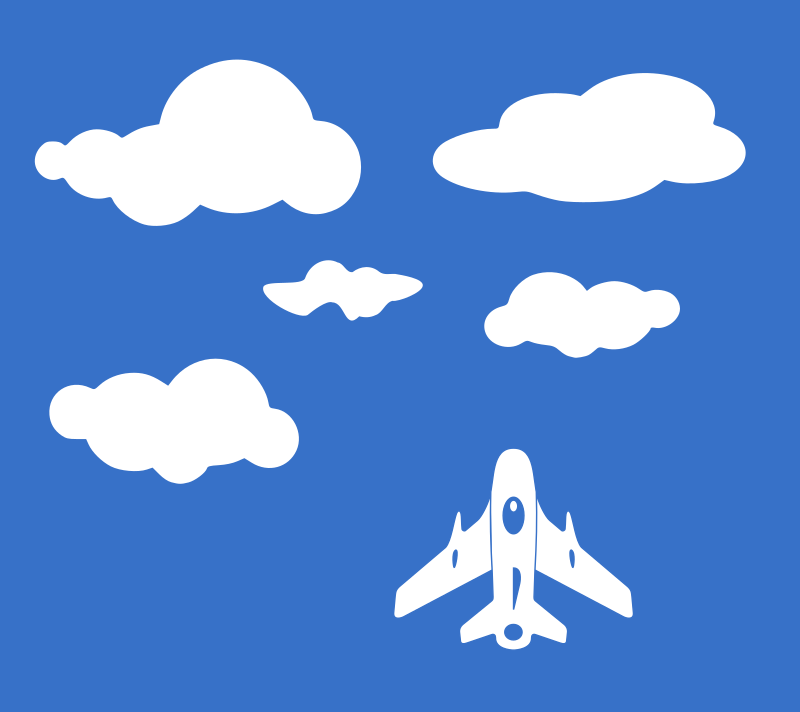 Airplane silhouette with clouds