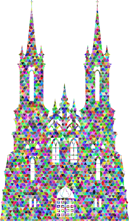 Prismatic Triangular Mosaic Gothic Castle Silhouette