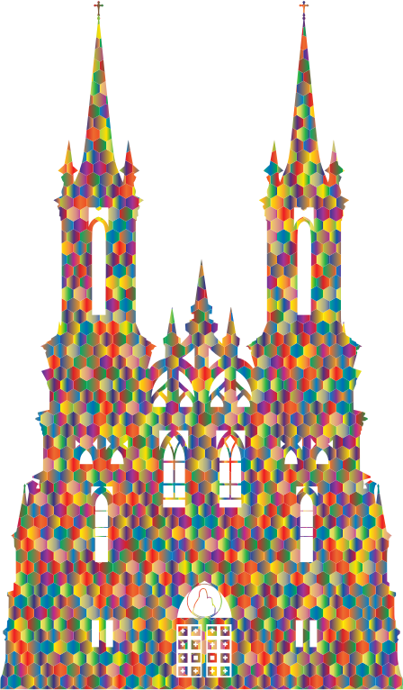 Polyprismatic Hexagonal Mosaic Gothic Castle Silhouette