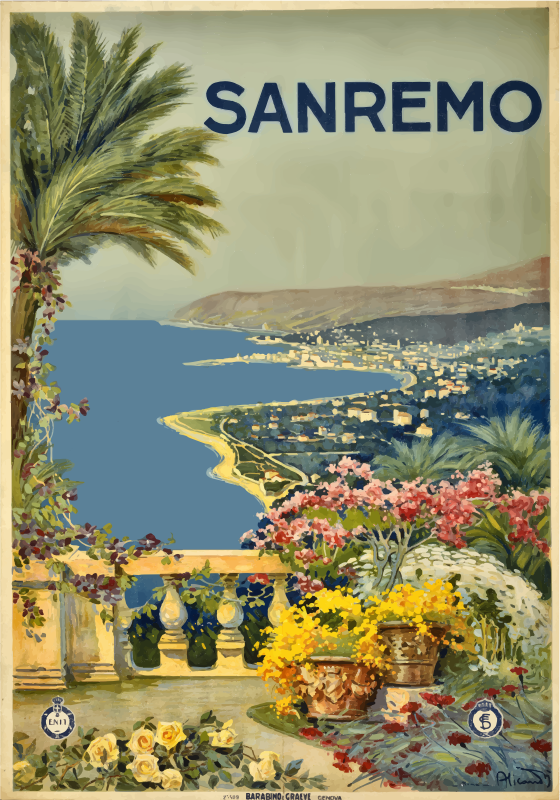 Sanremo Italy Vintage Travel Poster Trace 2