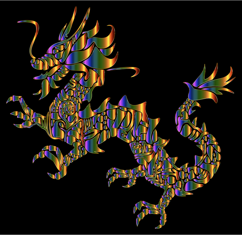 Chromatic Tribal Asian Dragon Silhouette